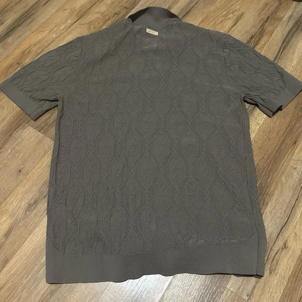 Air Jordan Golf 23 Cable Knit Button Up Tan Brown Linen II7267-040 Polo Shirt